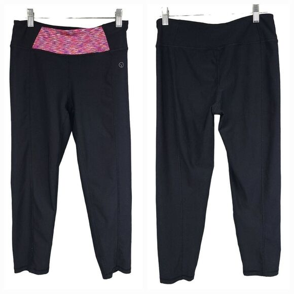 Women's Legging Capri Black & Pink Space Dye Crop Yoga Pant Workout Activewear - Picture 2 of 9